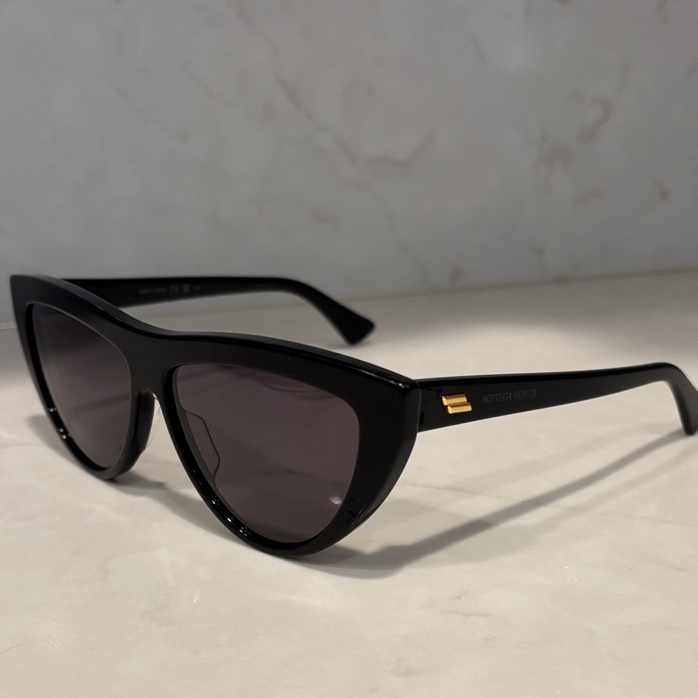 Bottega Veneta Black Cat-Eye Sunglasses with Gold Accents